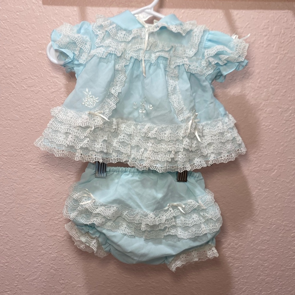90’s VINTAGE Light Blue Baby Dress and Bloomers